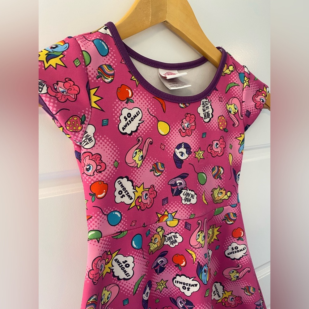 My Little Pony Girls Dress Size 4-5 Pink Cartoon Print Skater Dress Cute Casual - Picture 3 of 8